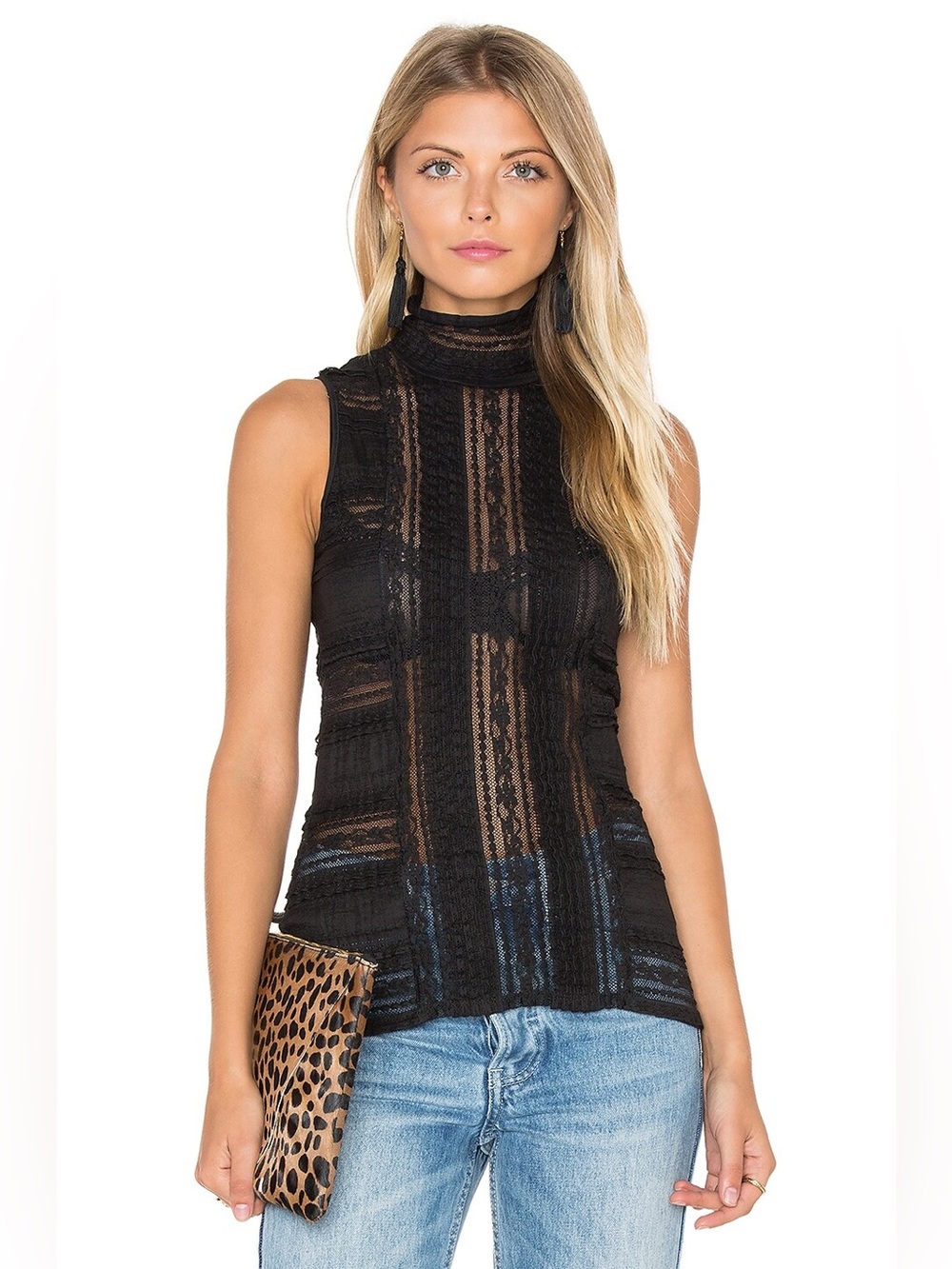 Cinq a Sept Sleeveless Antonia Turtleneck Top Black Large